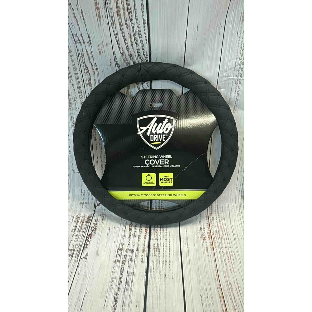 Auto Drive Black Quilted‎ Stitch Universal Steering Wheel Cover